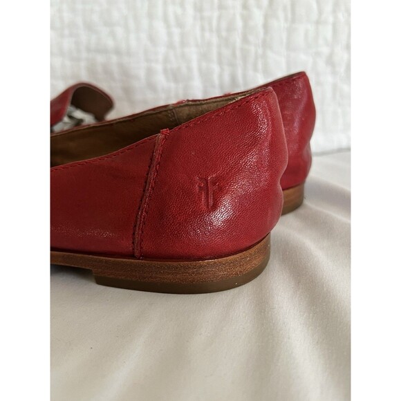 Frye Kenzie Venetian Pointed Toe Flat Leather Loafers Size 8.5 EUC Red - Picture 6 of 11